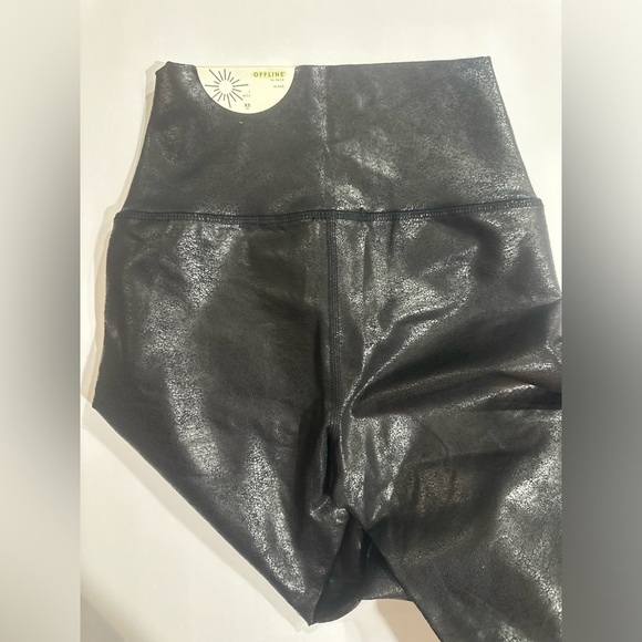 Offline Aerie Crossover High Waisted Crackle Leggings Black - XS/TP - Picture 4 of 6